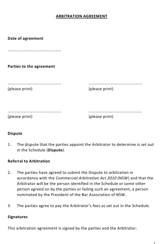 arbitration agreement form